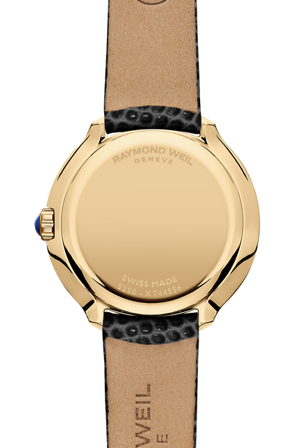 Raymond Weil simple Toccata Ladies Heritage Yellow Gold PVD White Mother-of-Pearl Leather Quartz Watch, 28 mm 5250-PC-97001