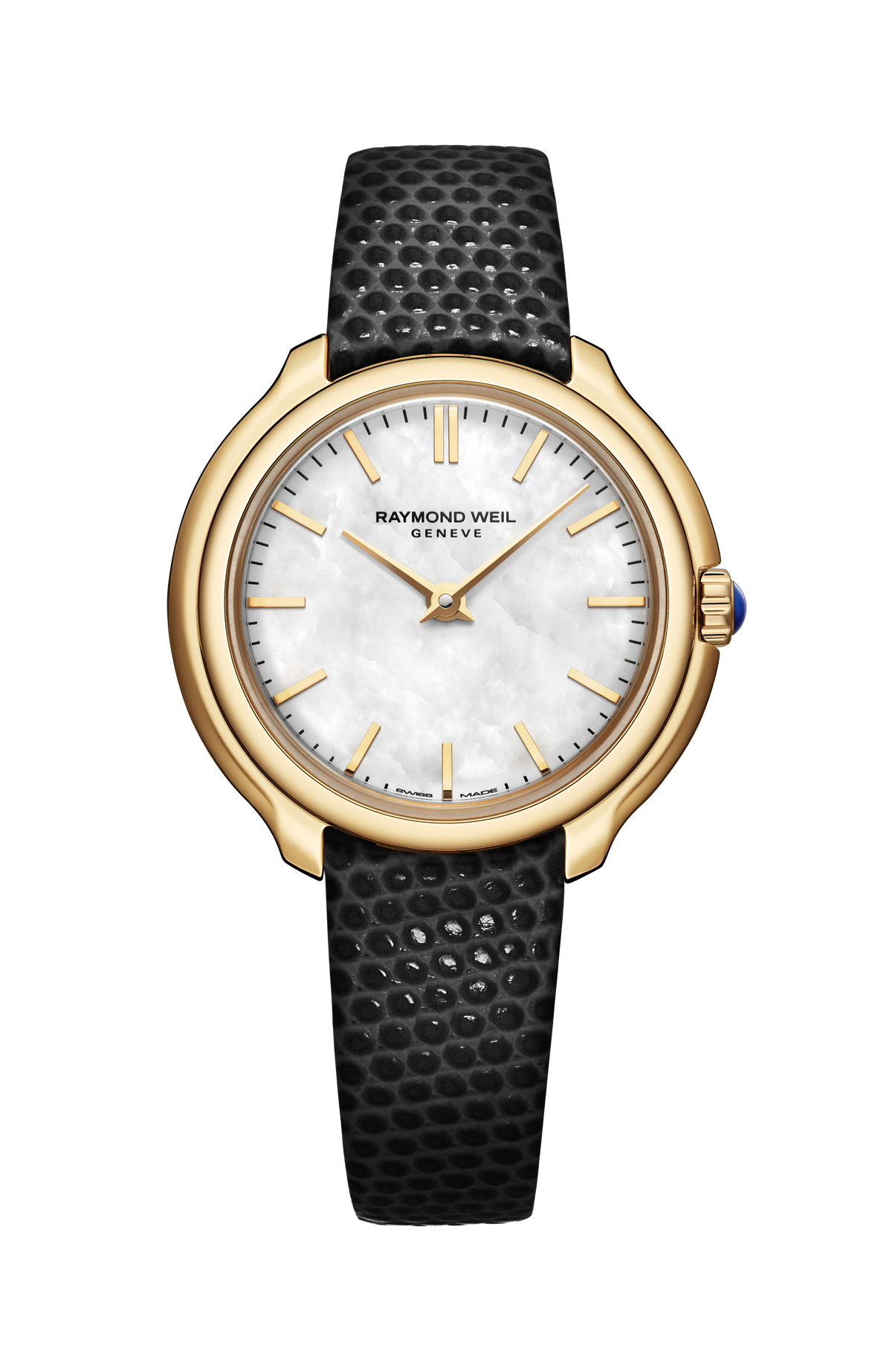 Raymond Weil simple Toccata Ladies Heritage Yellow Gold PVD White Mother-of-Pearl Leather Quartz Watch, 28 mm 5250-PC-97001