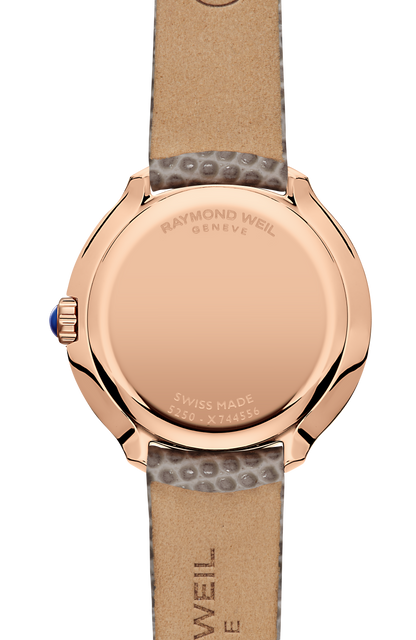 Raymond Weil simple Toccata Ladies Heritage Rose Gold PVD Silver Dial Leather Quartz Watch, 28 mm 5250-PC5-64001