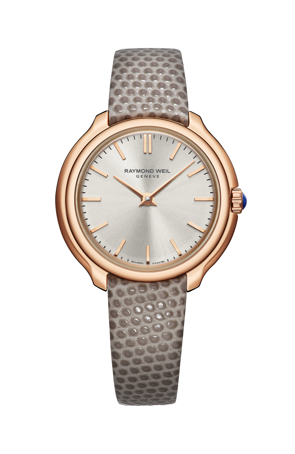 Raymond Weil simple Toccata Ladies Heritage Rose Gold PVD Silver Dial Leather Quartz Watch, 28 mm 5250-PC5-64001