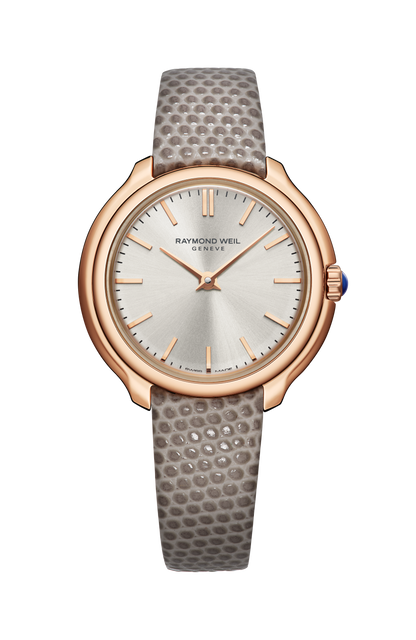 Raymond Weil simple Toccata Ladies Heritage Rose Gold PVD Silver Dial Leather Quartz Watch, 28 mm 5250-PC5-64001