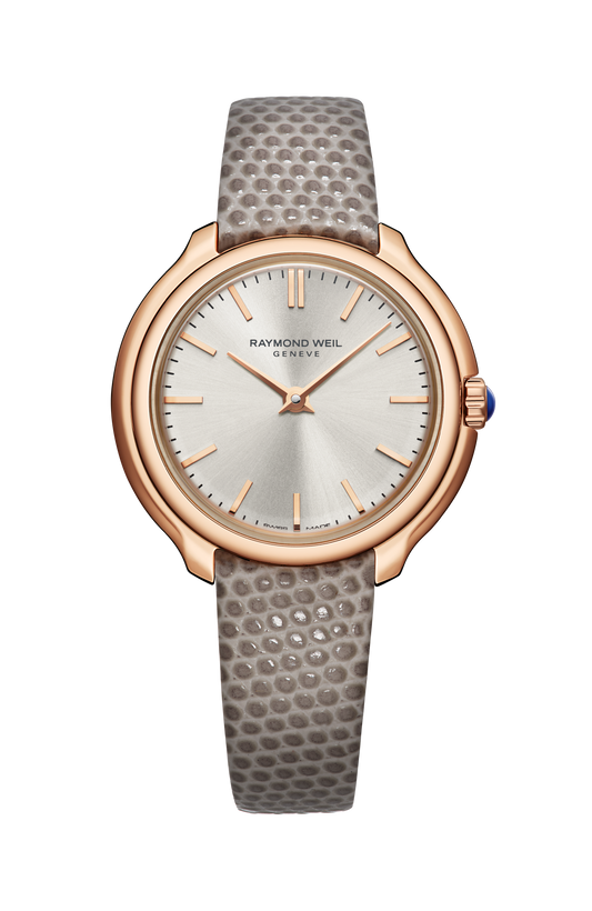 Raymond Weil simple Toccata Ladies Heritage Rose Gold PVD Silver Dial Leather Quartz Watch, 28 mm 5250-PC5-64001