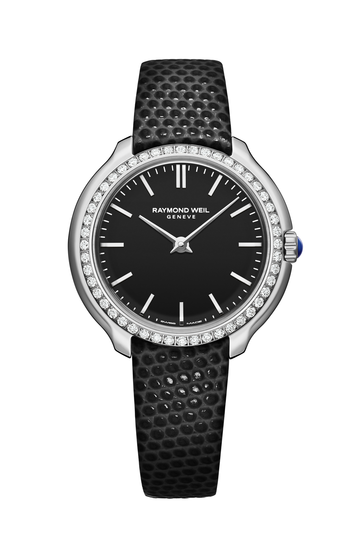 Raymond Weil simple Toccata Ladies Heritage Diamond Black Dial Leather Quartz Watch, 28 mm 5250-SCS-20001