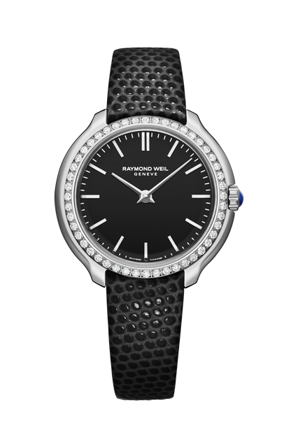 Raymond Weil simple Toccata Ladies Heritage Diamond Black Dial Leather Quartz Watch, 28 mm 5250-SCS-20001