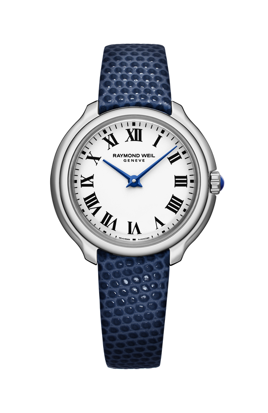 Raymond Weil simple Toccata Ladies Heritage Stainless Steel White Dial Leather Quartz Watch, 28 mm 5250-STC-00650