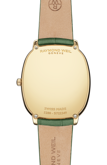 Raymond Weil simple Toccata Heritage Old Silver Dial Green Leather Strap Quartz Watch, 31 x 36 mm 5280-PC-64001