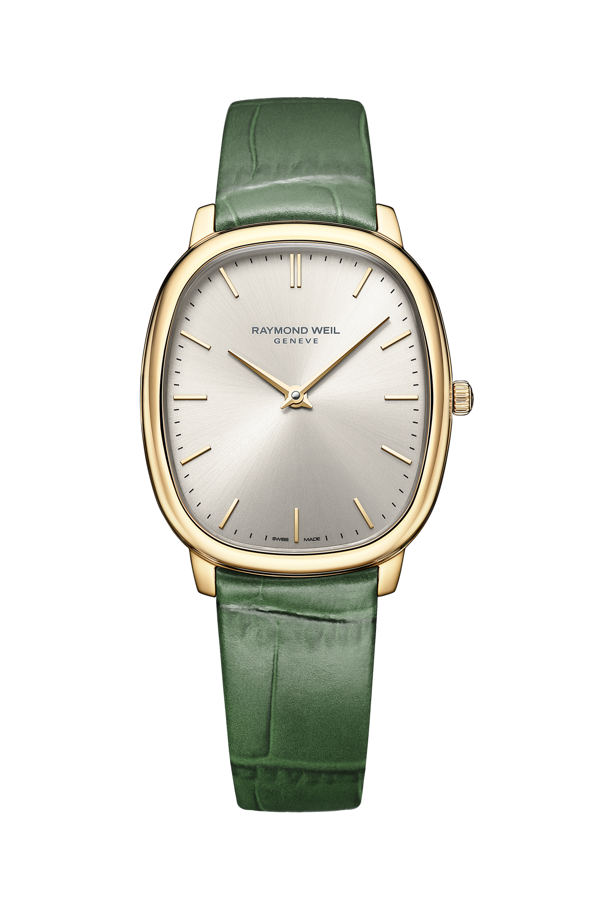 Raymond Weil simple Toccata Heritage Old Silver Dial Green Leather Strap Quartz Watch, 31 x 36 mm 5280-PC-64001