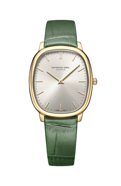 Raymond Weil simple Toccata Heritage Old Silver Dial Green Leather Strap Quartz Watch, 31 x 36 mm 5280-PC-64001