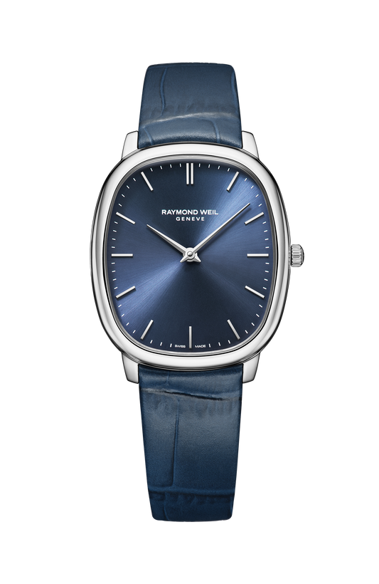 Raymond Weil simple Toccata Heritage Blue Dial Blue Leather Strap Quartz Watch, 31 x 36 mm 5280-STC-50001