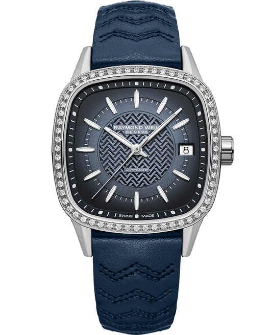 Freelancer Ladies Automatic 60 Diamonds Blue Dial Leather Strap Watch, 34.5 x 34.5mm