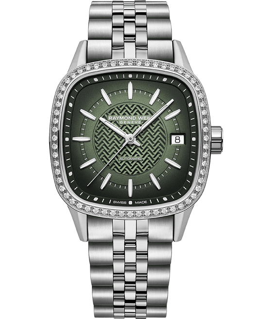 Freelancer Ladies Automatic 60 Diamonds Green Dial Bracelet Watch, 34.5 x 34.5mm