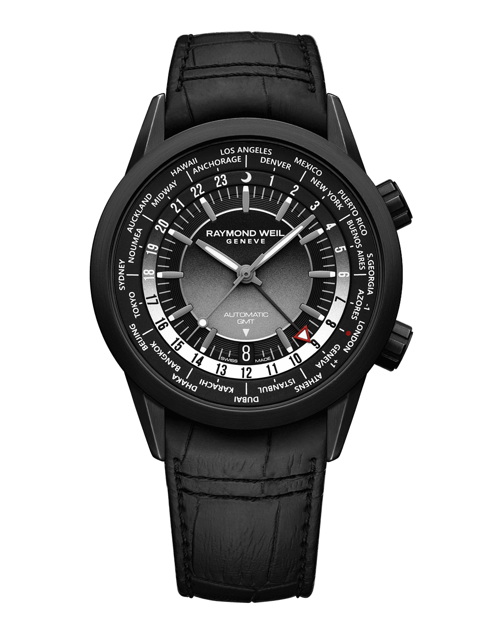 Freelancer Men's GMT Worldtimer Black Dial Leather Strap Watch, 41mm