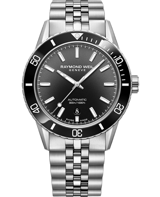 Freelancer Men's Diver Black Dial Steel Bracelet Watch, 42.5mm