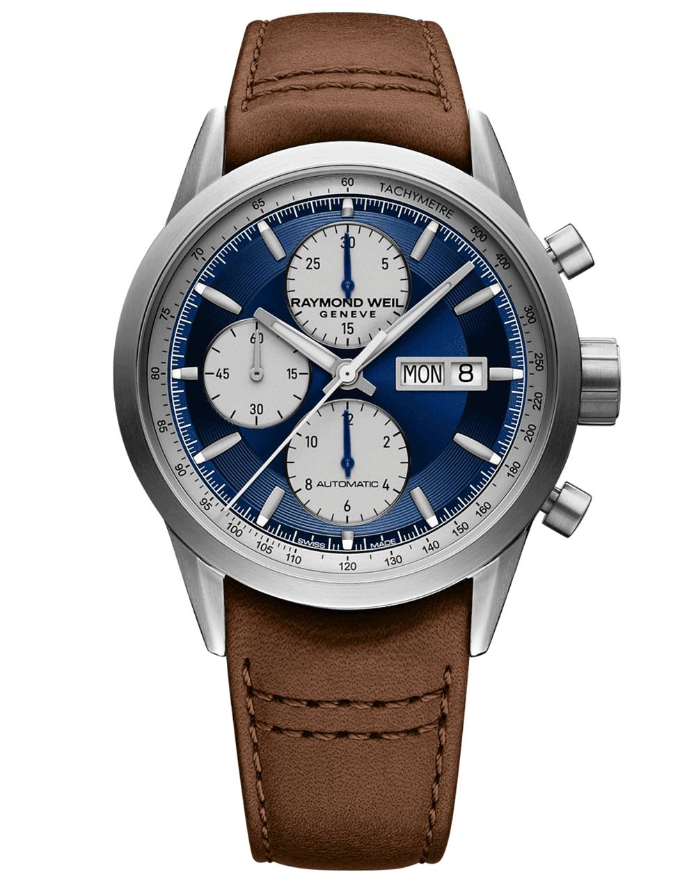 Freelancer Men's Chronograph Blue Dial Brown Leather Strap Watch, 42MM