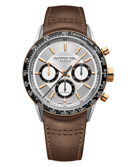 Freelancer Men's Automatic Chronograph Silver Dial Brown Leather Strap Watch, 43.5mm