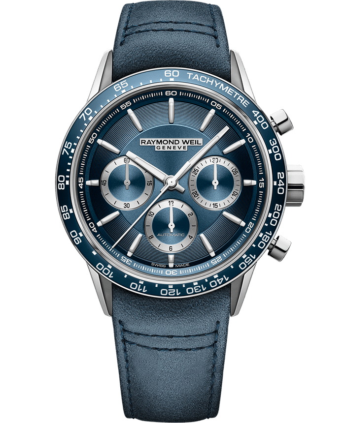 Freelancer Men's Automatic Chronograph Blue Dial Leather Strap Watch, 43.5mm