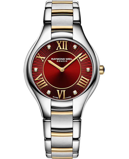 Noemia Ladies Diamond Quartz Red Dial Two-Tone Bracelet Watch, 32mm