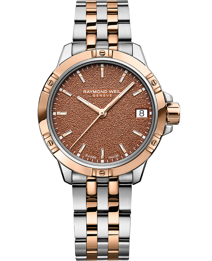 Tango Ladies Quartz Terra Cotta Frosted Dial Two-Tone Bracelet Watch, 30mm