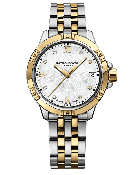 Tango Ladies Quartz 8 Diamond White Dial Gold PVD Two-Tone Bracelet Watch, 30mm