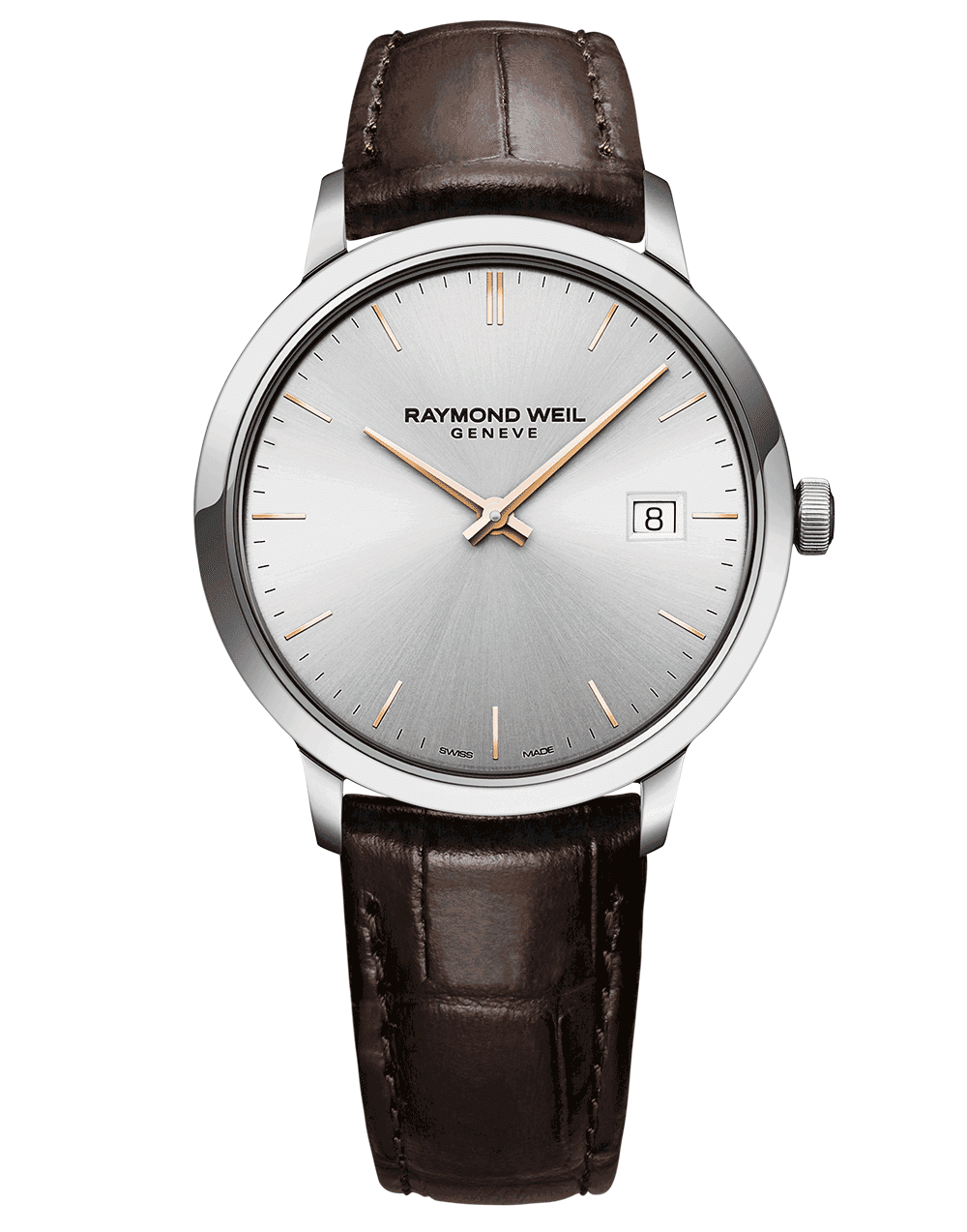 Toccata Men's Quartz Silver Dial Brown Leather Strap Watch, 39mm