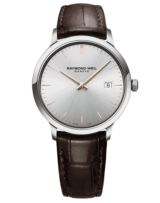 Toccata Men's Quartz Silver Dial Brown Leather Strap Watch, 39mm