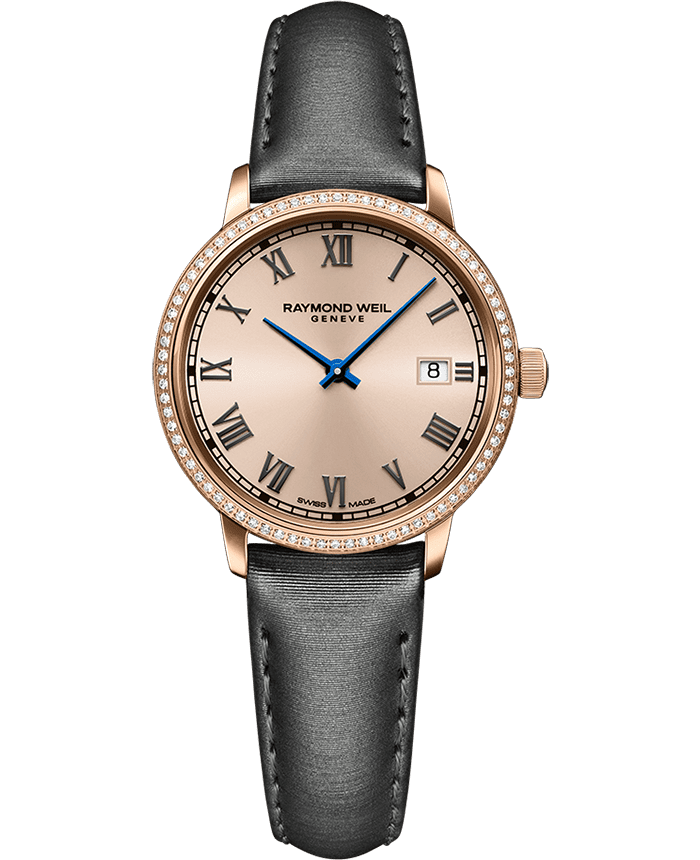 Toccata Ladies 76 Diamonds Rose Gold Dial Grey Satin Strap Watch, 29mm