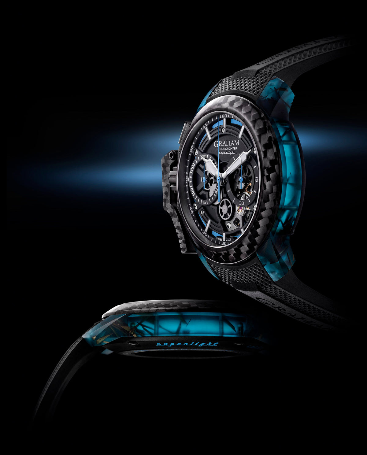 Graham CHRONOFIGHTER SUPERLIGHT CARBON SKELETON - TRANSLUCENT BLUE 2CCCK.U01A