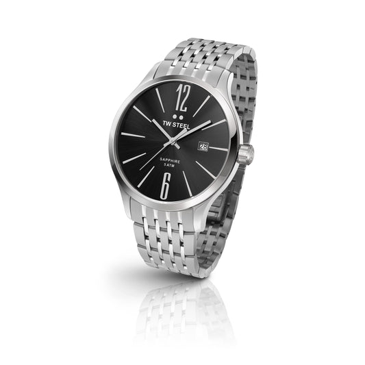 TW Steel Slim Line 45mm Steel Sunray Black On Steel Bracelet TW1306