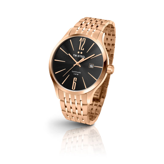 TW Steel Slim Line 45mm PVD Rose Gold Plated Sunray Black On PVD Rosegold Plated Bracelet TW1308