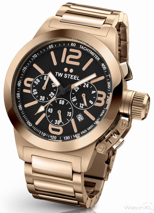 TW Steel Canteen 40mm PVD Rose Gold Plated Chronograph Black On bracelet TW307