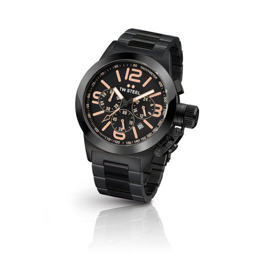 TW Steel Canteen 40mm PVD Black Chronograph Black With Rose Gold Accents On Bracelet TW312