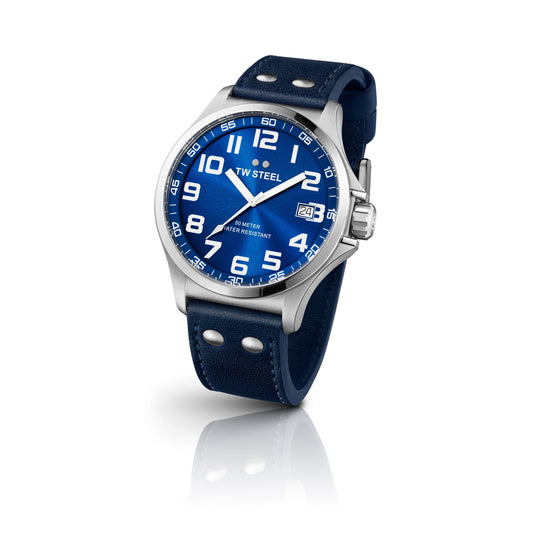 TW Steel Pilot 45mm Steel Blue On Leather Strap TW400