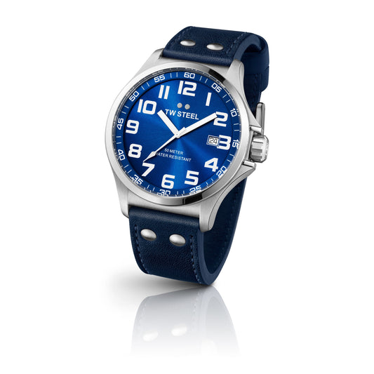 TW Steel Pilot 48mm Steel Blue On Leather Strap TW401