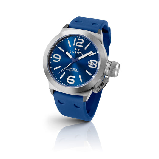 TW Steel Canteen 45mm Steel Blue On silicon Strap TW500