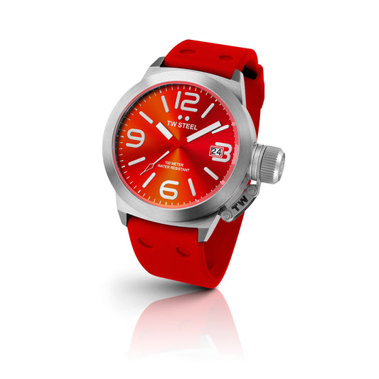 TW Steel Canteen 45mm Steel Red On Silicon Strap TW510