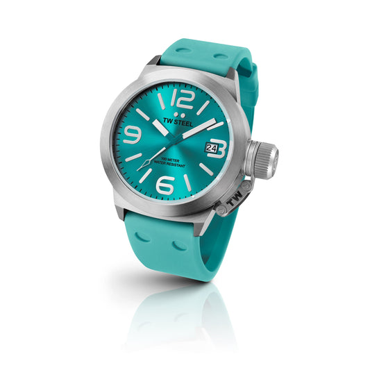 TW Steel Canteen 45mm Steel Turquoise On Silicon Strap TW525