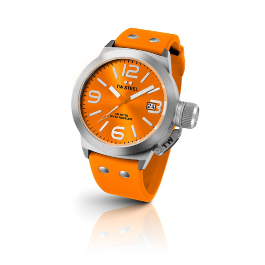 TW Steel Canteen 45mm Steel Orange sunray On Silicon Strap TW530