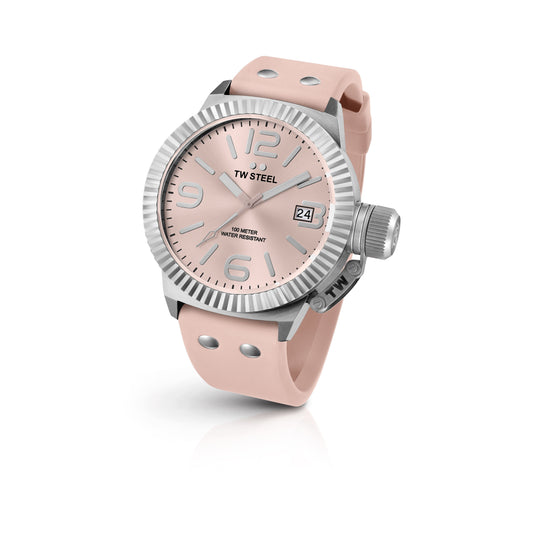 TW Steel Canteen 45mm Steel Rose Sunray On Silicon Strap TW540