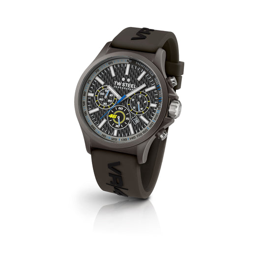 TW Steel VR46 45mm PVD Dark Titanium Plated Chronograph Carbon Dial On Silicon Strap TW935