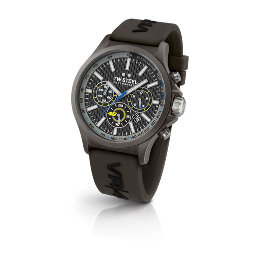 TW Steel VR46 48mm PVD Dark Titanium Plated Chronograph Carbon Dial On Silicon Strap TW936