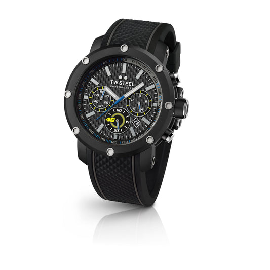 TW Steel VR46 48mm PVD Black Coated Chronograph Carbon Dial On Silicon Strap TW937