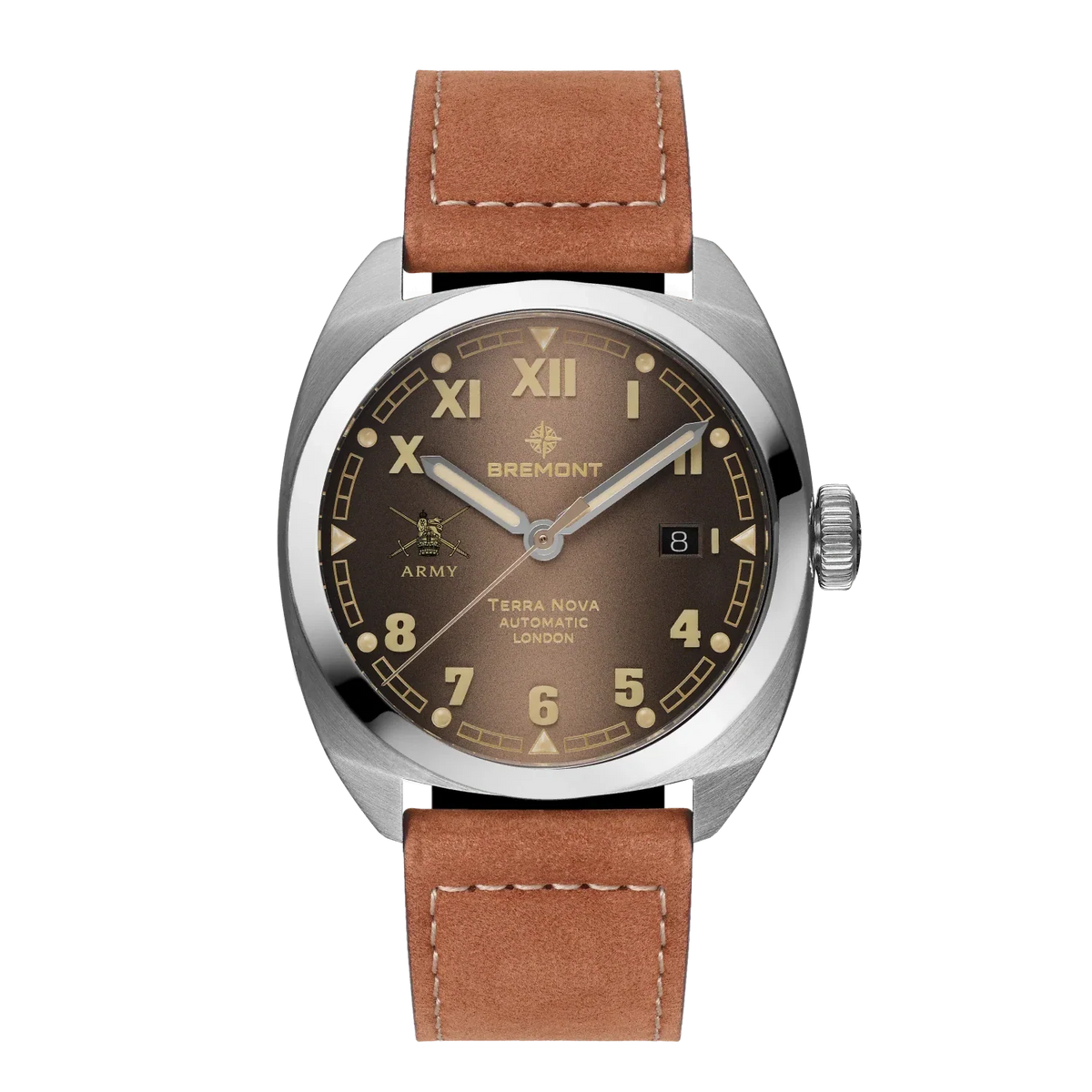 Bremont Watches | Mens | HMAF HMAF Terra Nova 40.5mm Date Leather Strap TN40-DT-SS-HMAF-BR-L-S