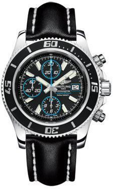 Breitling Superocean Chronograph II Abyss Blue A13341A8/BA83 Leather Black Deployant Mens Watch