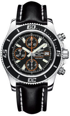 Breitling Superocean Chronograph II Abyss Orange A13341A8/BA85 Leather-Black Tang Mens Watch