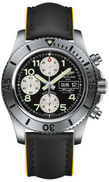 Breitling Chronograph Steelfish A13341C3/BD19 Superocean-Black-Yellow-Leather Tang Mens Watch