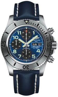 Breitling Superocean Chronograph Steelfish A13341C3/C893 Blue Leather Tang Mens Watch