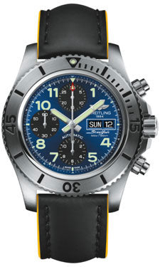 Breitling Chronograph Steelfish A13341C3/C893 Superocean-Black-Yellow-Leather Tang Mens Watch