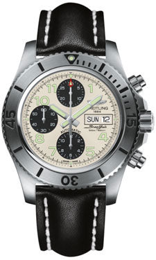 Breitling Superocean Chronograph Steelfish A13341C3/G782 Black Leather Deployant Mens Watch