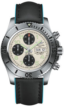 Breitling Chronograph Steelfish A13341C3/G782 Superocean-Black-Turquoise-Leather Tang Mens Watch