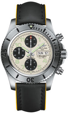 Breitling Chronograph Steelfish A13341C3/G782 Superocean-Black-Yellow-Leather Tang Mens Watch